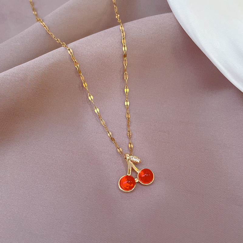 Fashion Cherry Titanium Steel Inlay Artificial Gemstones Necklace 1 Piece