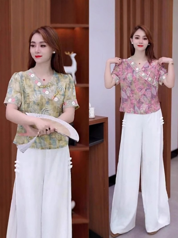 新しい中国風の女性の半袖半開襟ボタン T シャツトップショートレディース V ネックカラーボトムシャツ薄い小さなシャツ女性|undefined
