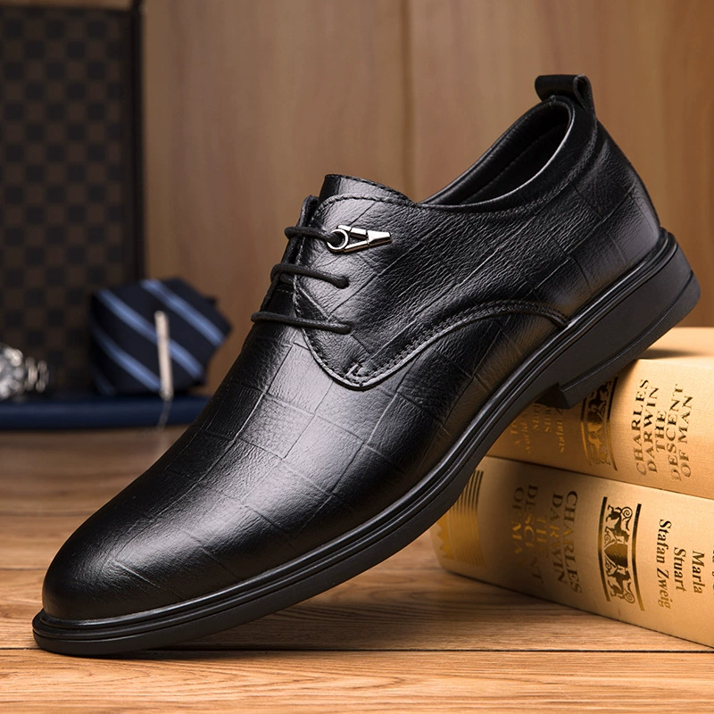 Мужская обувь 6067, формальная кожаная обувь, деловая повседневная обувь, весенняя обувь с низким верхним слоем из натуральной кожи в клетку, остроконечный джентльмен