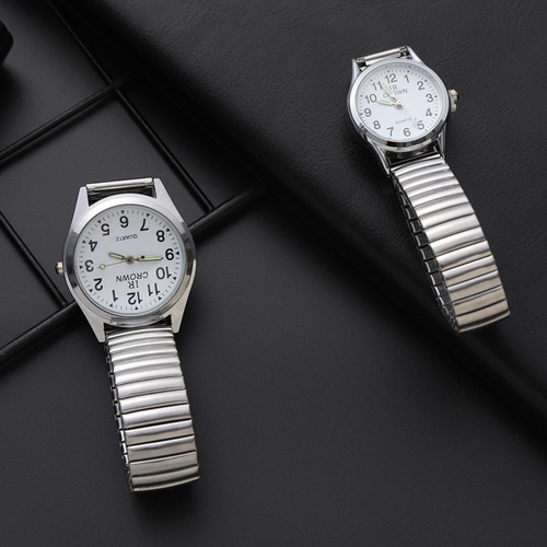 Factory Wholesale Lifestyle Waterproof Middle-Aged Quartz Elastic Couple Strap Digital Elderly Watch Men and Women
