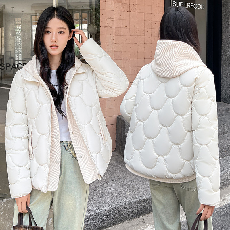 偽ツーピースニットフード付きダウンコットン服女性の冬服新しいショートファッション韓国風パンジャケット厚いジャケットトレンディ|undefined