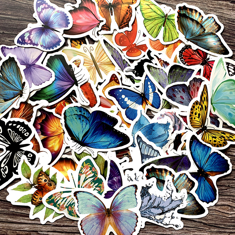 50 Beautiful Butterfly Waterproof stickers Stationery Notebook Water Cup Helmet Luggage Decorative stickers