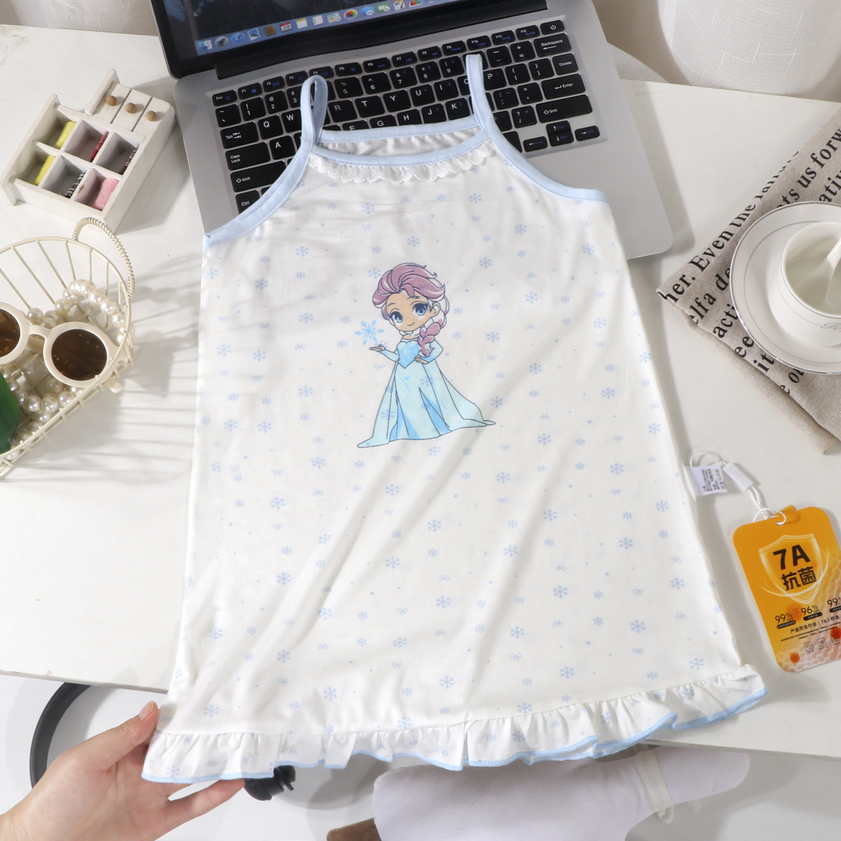 Su bebé niña verano delgado celeste camisón camisón niño grande pijama de dibujos animados princesa niña servicio a domicilio