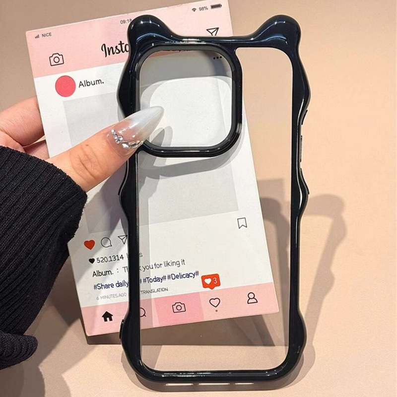 溝付きシンプルカップル猫耳デザイン iPhone16/15/14/13対応 携帯ケース 透明ケース 17Pro 個性派|undefined