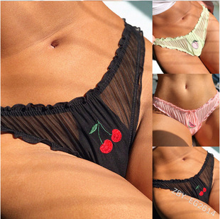 Factory wholesale European and American cross-border new sexy lace edge underwear seamless low waist transparent mesh women's briefs