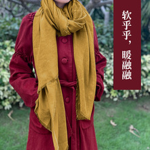 围巾藏式中国红八吉祥细棉绒披肩围脖男女款秋冬季民族风百搭围巾