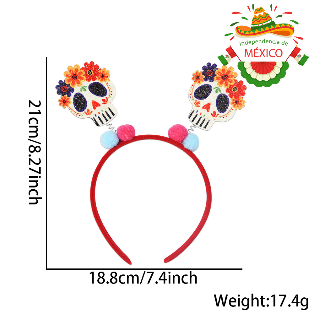 Día de la Independencia de México Cactus Hairband Decoración Día de los Muertos Collared Skullband
