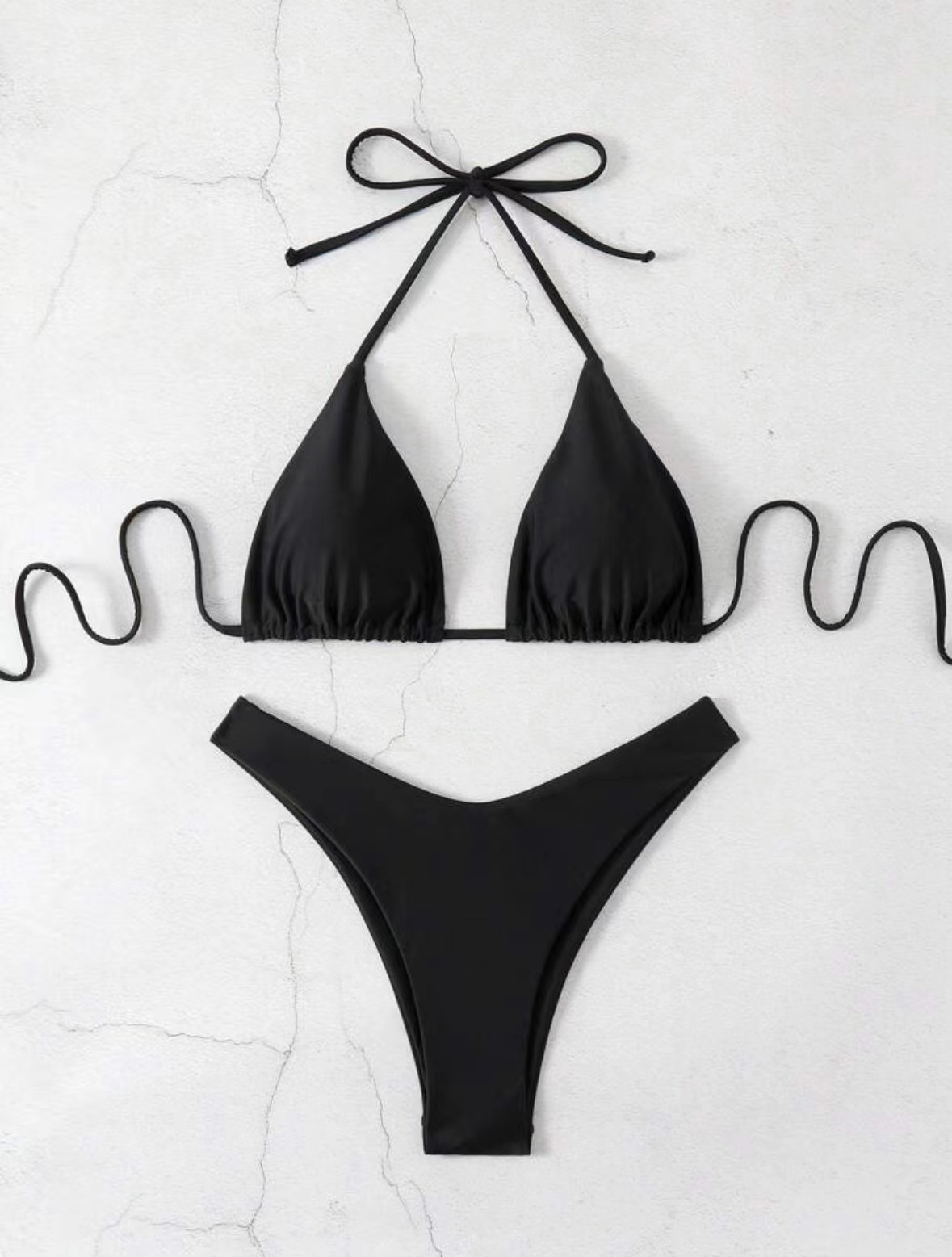 Women's Clothing Tie Up Bikini Swimsuit Solid Color Two Piece Sexy Women's Clothing Swimwear_ecoleips.com