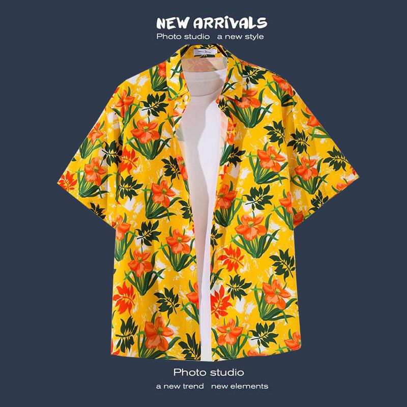 Camisas de manga corta estilo Hong Kong para hombres y mujeres, camisas florales de manga tres cuartos holgadas y delgadas de verano para playa hawaiana