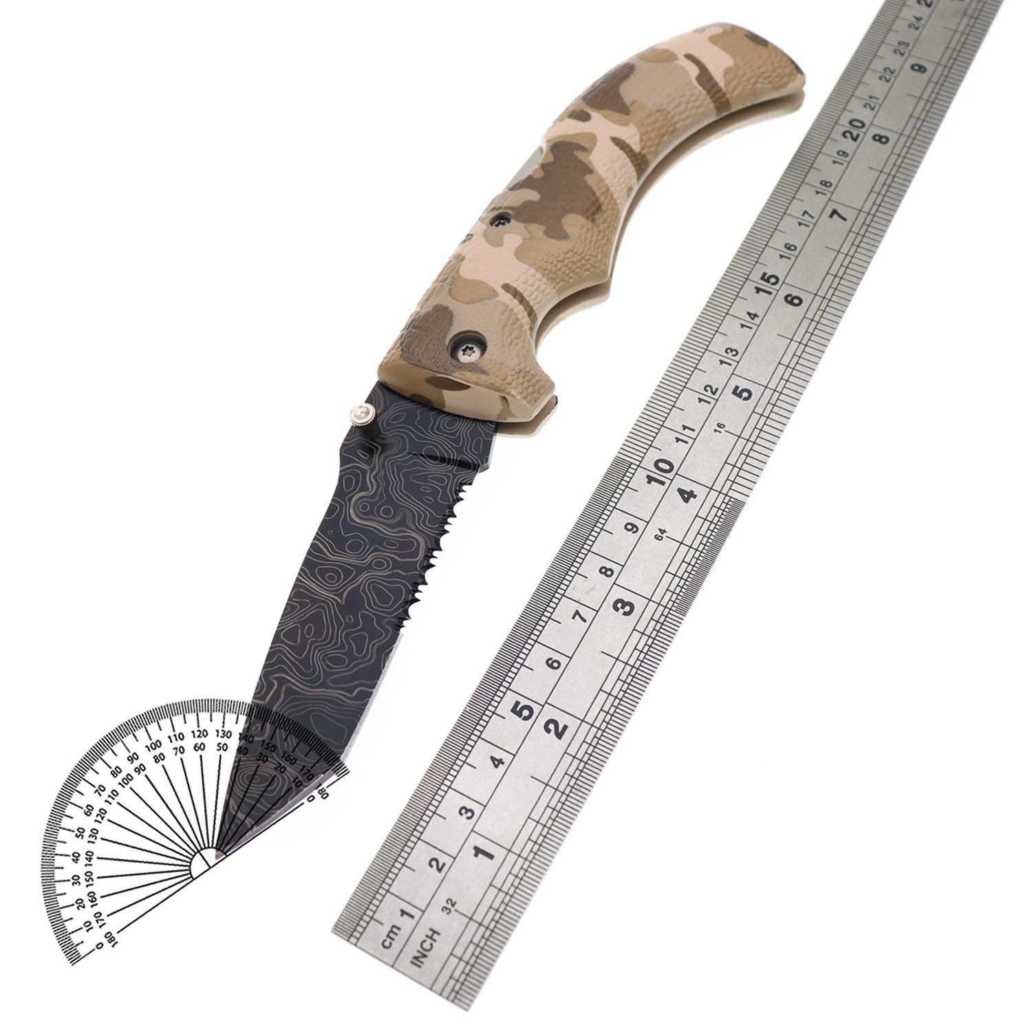 厂家直供户外多功能小刀橡塑迷彩碳纤纹刀柄不锈钢折叠工具水果刀