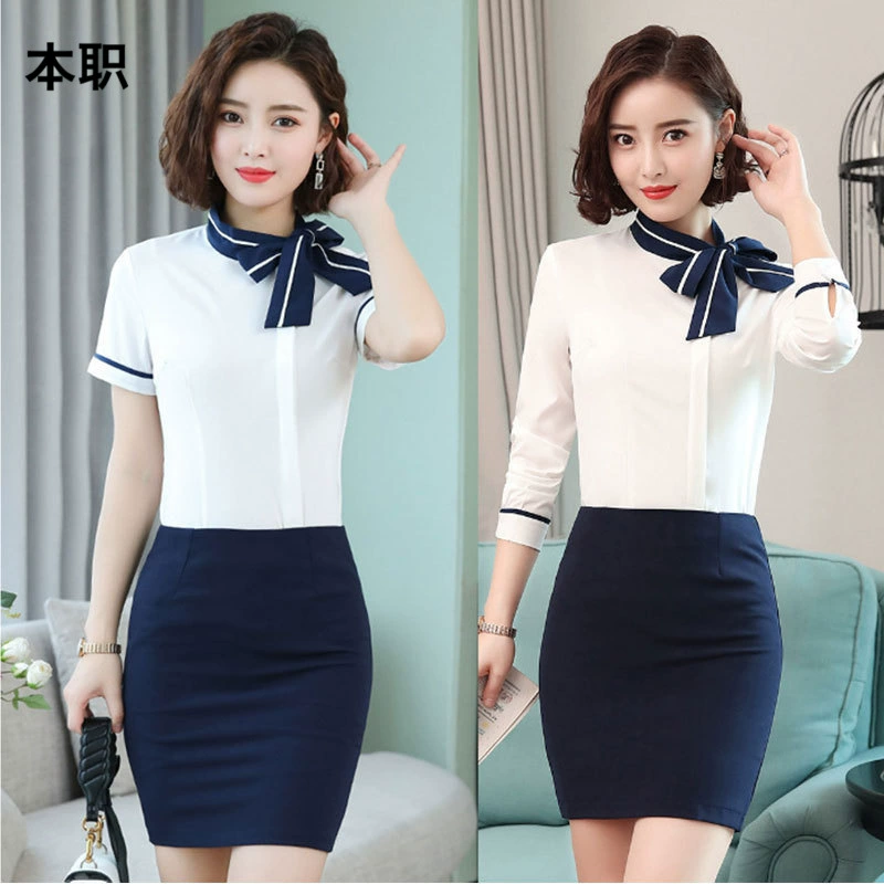 [Лук рубашка] Женский отель салон красоты Ресторан с длинными рукавами рубашка на стойке регистрации Рабочая одежда осень-зима