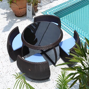 Outdoor Table and Chair Courtyard Combination Rattan Leisure Open-Air Sun Protection Waterproof Villa Terrace Garden Outdoor Balcony Table and Chairs