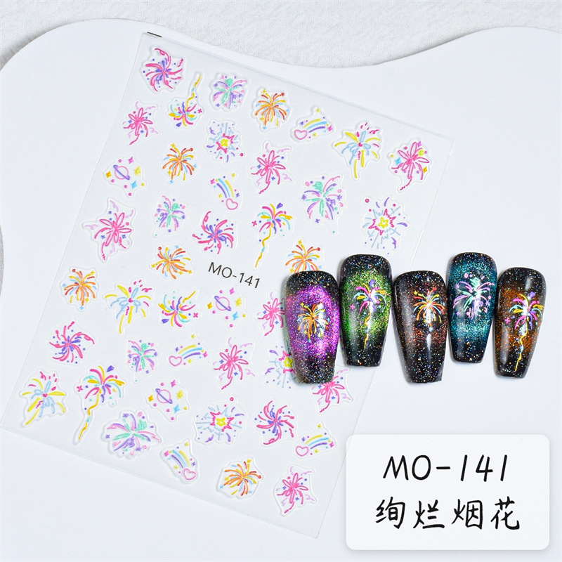 Fuegos artificiales florecientes pegatinas de uñas tridimensionales joyas con adhesivo Pequeño Libro Rojo populares hermosos fuegos artificiales alivio pegatinas de uñas