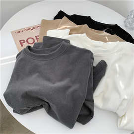 德绒保暖打底衫女秋冬磨毛长袖t恤女修身内搭白色上衣女韩国女装