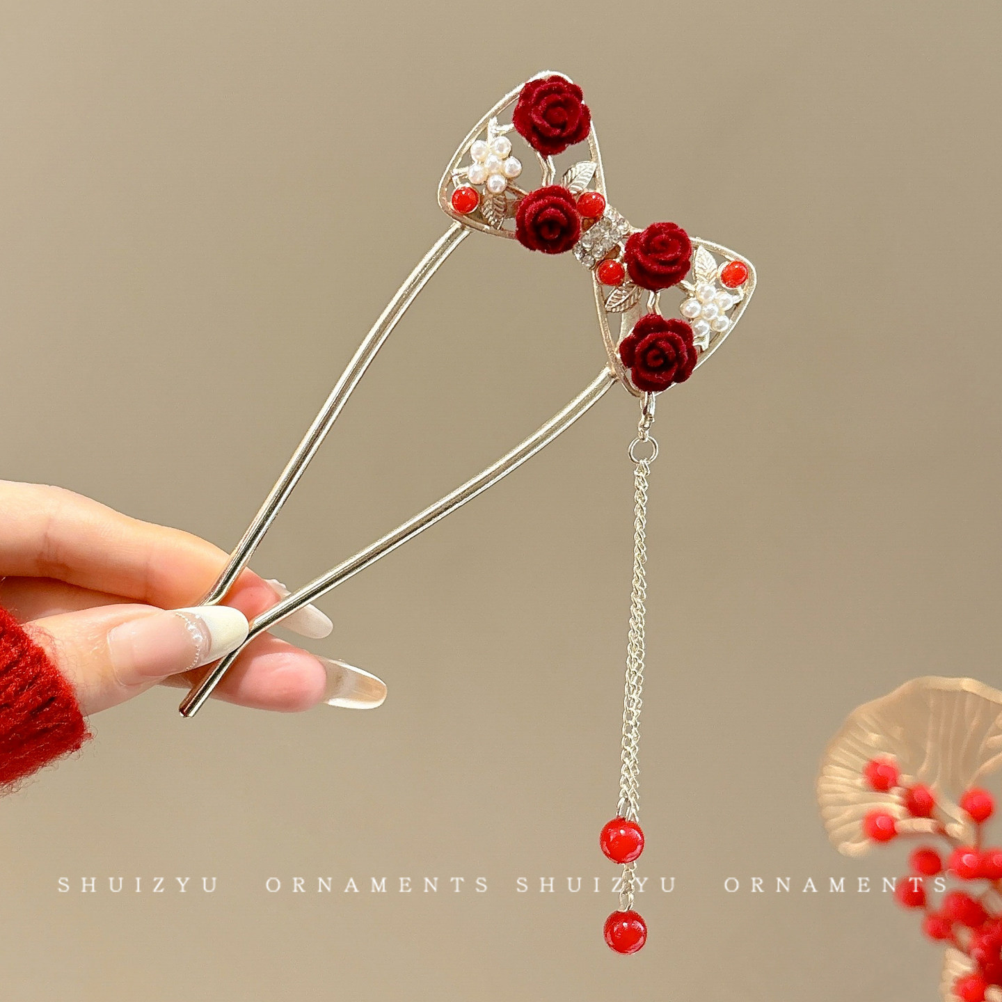 Nueva horquilla de flores de estilo antiguo chino, horquilla de sentido avanzado moderno, horquilla de cabello femenino, horquilla de Hanfu, tocado de horquilla de madera