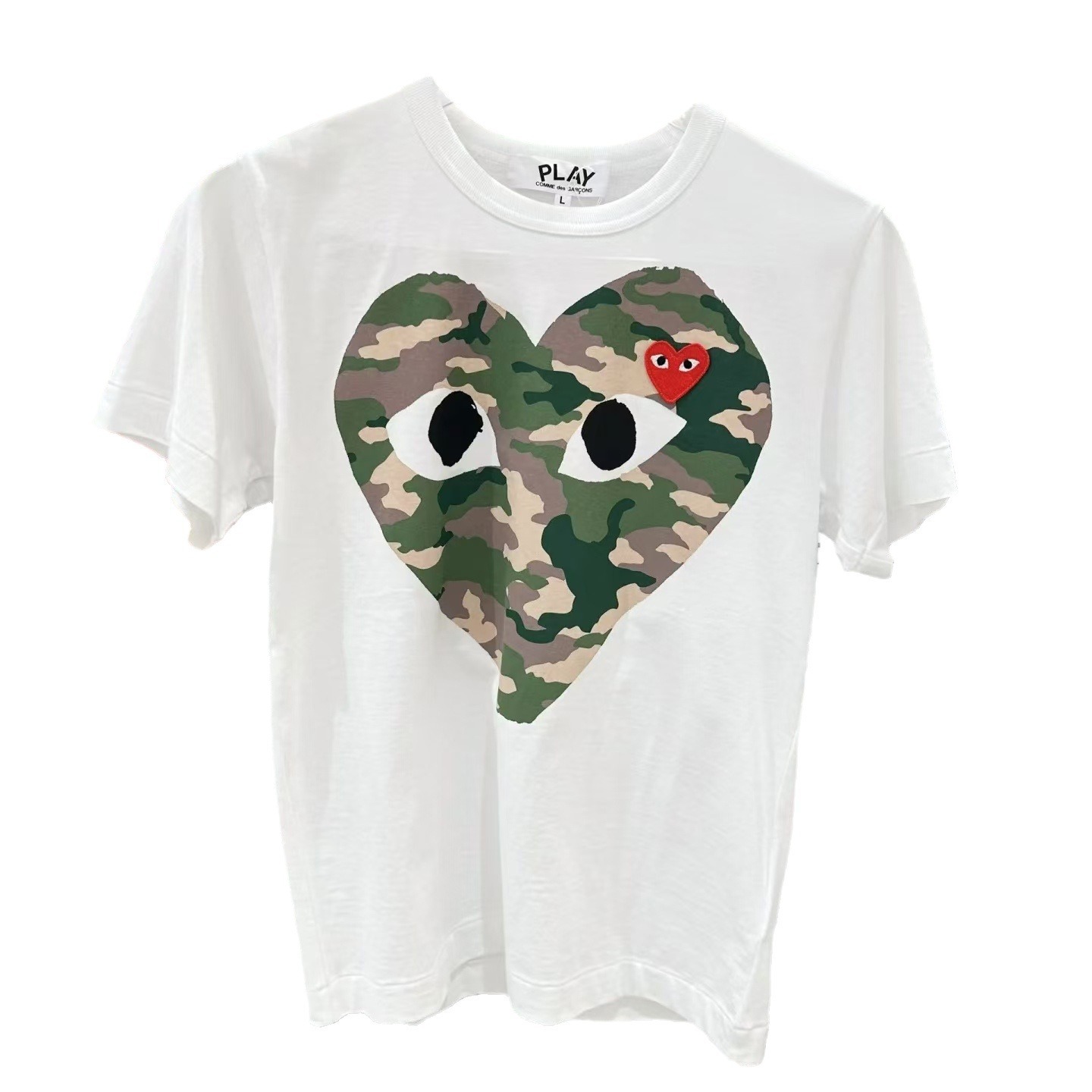 CDG川久play2023年夏純色桃心愛刺繍プリント男女同型半袖tシャツ