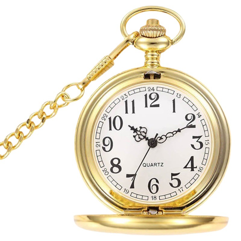 Foreign Trade Glossy Pocket Watch Wholesale Flip Gold Hanging Watch Flap Pocket Pants Watch Retro Quartz Watch Custom Pocket Watch
