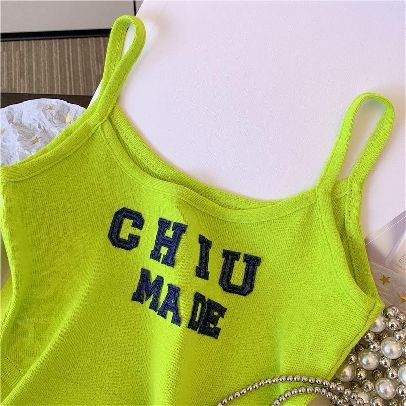 Girls' Summer New Camisole With Letter Print, Short Sleeveless Outerwear Top, Trendy 0188A052_ecoleips.com