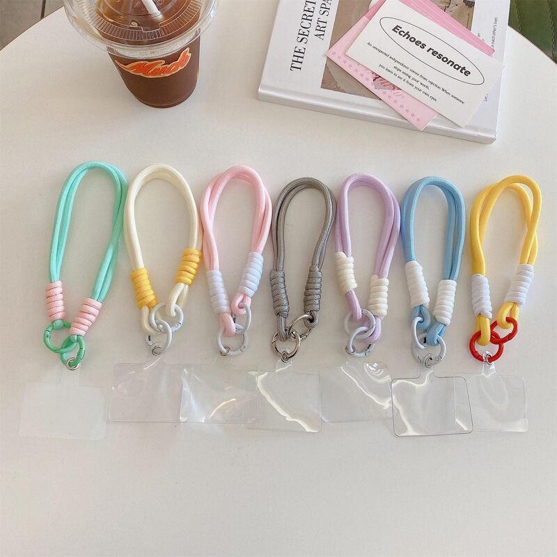 Ins Style New Style Applicable Simple Contrast Color Lanyard Anti-lost Wrist Rope Keychain Handmade Braided Rope Double Buckle Hand Rope