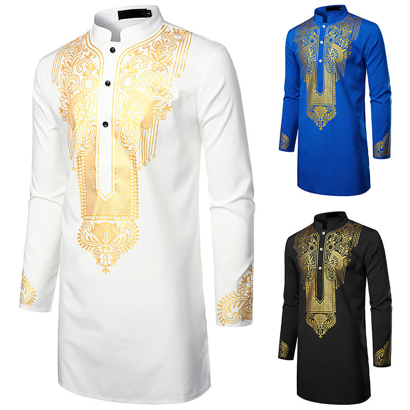 Herr avslappnat mode heta stämpling pullover totem lång muslimsk rak tub skjorta_voghion.com