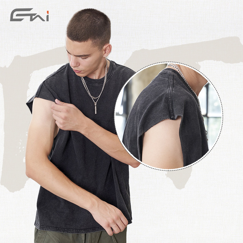 ETAI Hombre| Camiseta americana retro suelta sin mangas primavera y verano nuevo chaleco de algodón lavado con agua para hombres