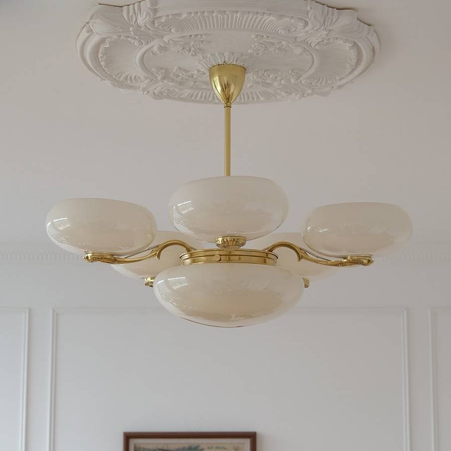 Cherloni Art Deco style opal brass pendant light, Mid North European and American retro living room and bedroom pendant light