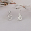 Guitar, small earrings, silver 925 sample, Korean style, light luxury style