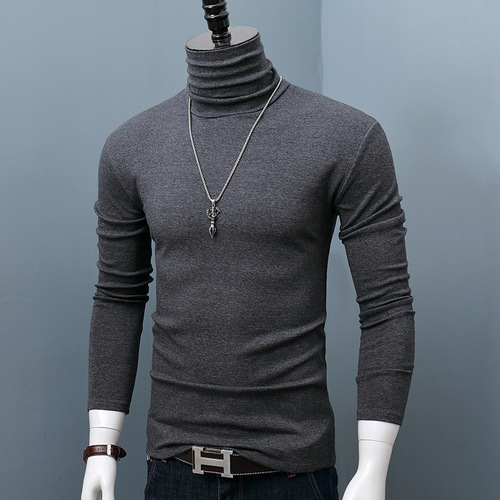 High-neck long-sleeved base layer men's solid-color slim-fit oversized turtleneck slim-fit T-shirt for autumn and winter—warm autumn clothing for young people