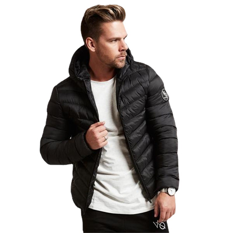European size winter men's warm cotton-padded jacket sports fitness hooded jacket zip-up short coat thick men's