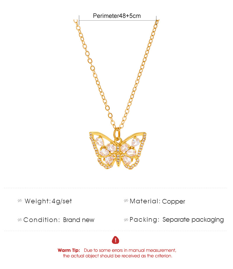 Womenu0027S Elegant Butterfly Copper Zircon Necklace Inlay
