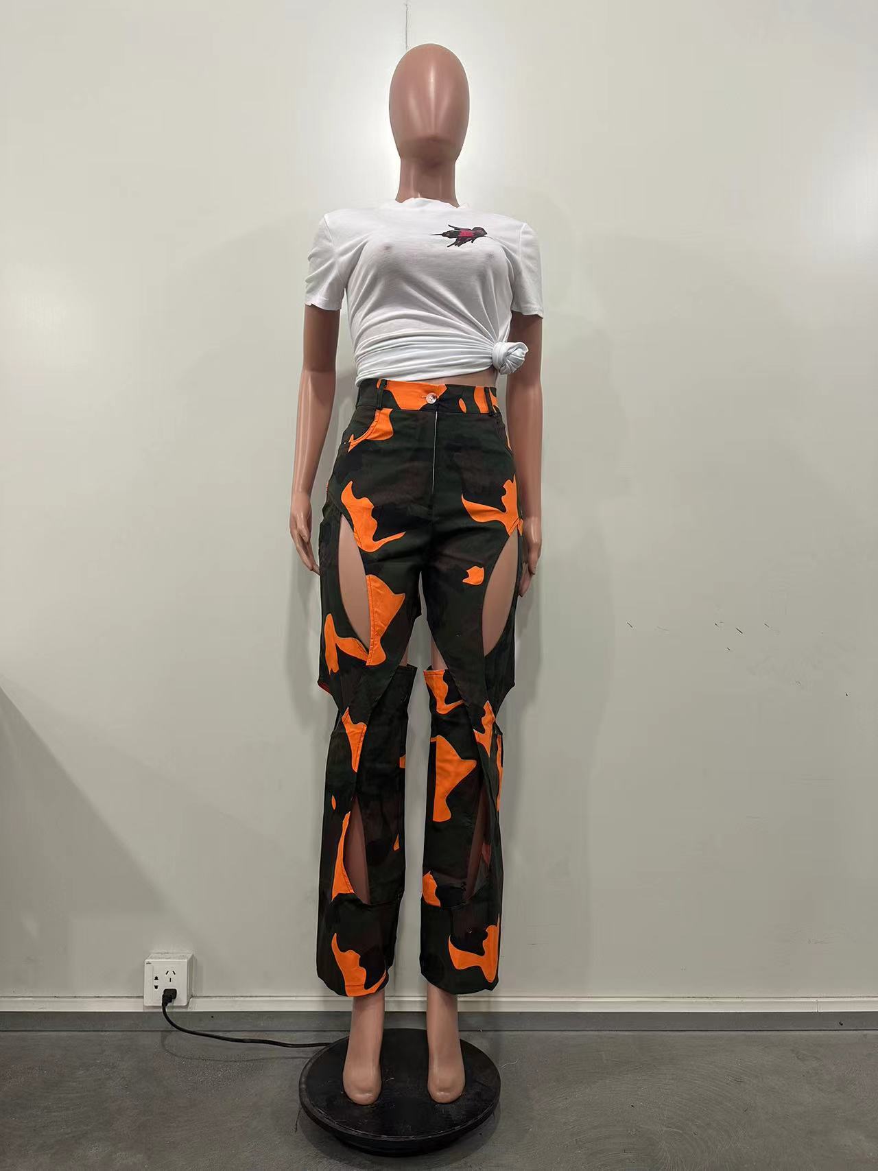 Women's Clothing Ripped Straight Workwear Pants Fashion Digital HD Print Casual American Style Spring Autumn Summer Regular Fit Polyester_ecoleips.com