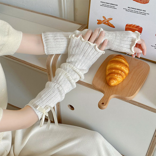 Knitted socks for women, cute white bows, spring and autumn Japanese jk sleeves, dual-purpose long-tube hot girl socks