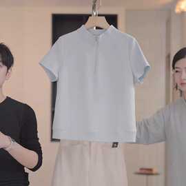 大码韩版简约半拉链短袖T恤女2026夏季新款胖MM宽松显瘦减龄上衣