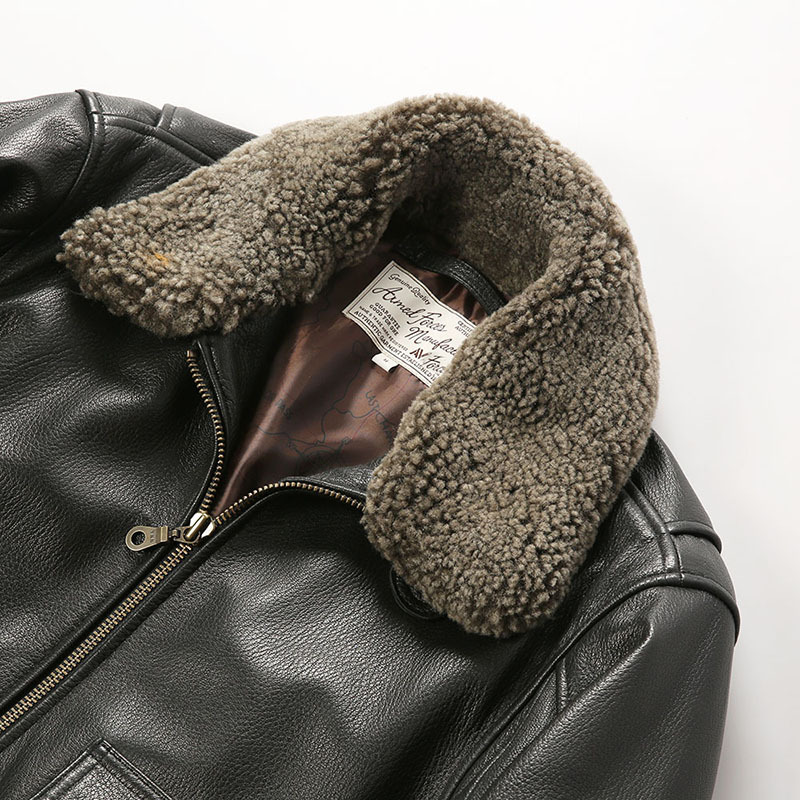 Men’s Genuine Goatskin G1 Bomber Jacket – Detachable Wool Collar, Vintage Flight Style (S-2XL)_voghion.com