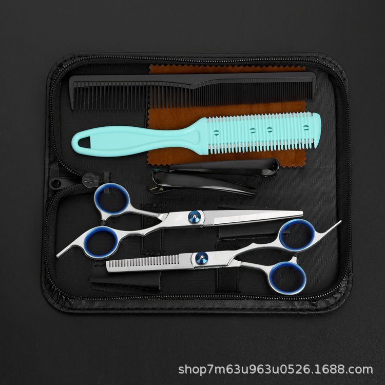 Suministro de fábrica tijeras divididas tijeras de pelo de acero inoxidable herramientas para el cabello tijeras planas de 6 pulgadas tijeras de dientes traje combinado