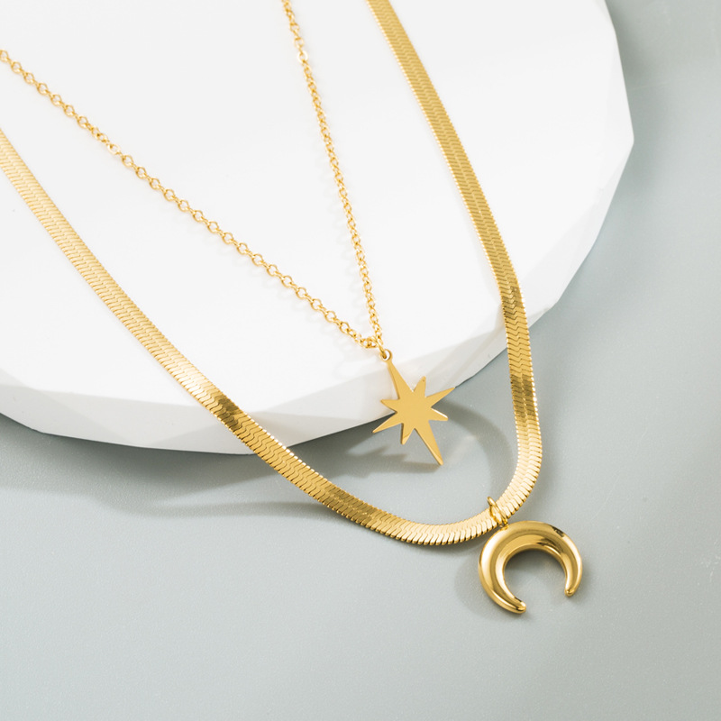 Fashion Star Moon Titanium Steel Layered Necklaces Plating Stainless Steel Necklaces 1 Piece