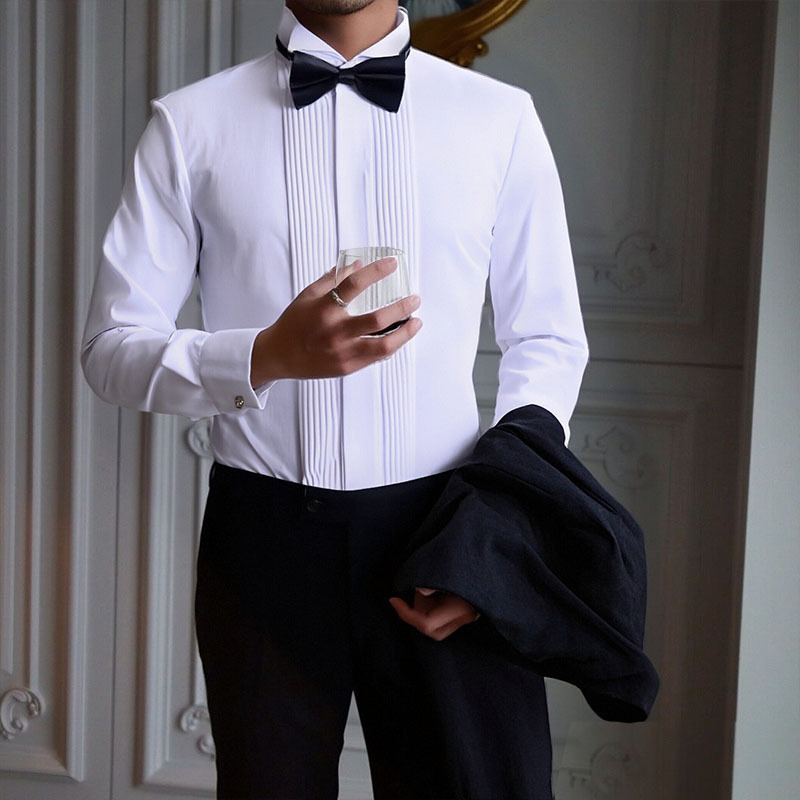 Aliexpress Hot Selling French Shirt Men's Long Sleeve Slim White Dress Shirt Photo Studio Swallow Collar Wedding Shirt