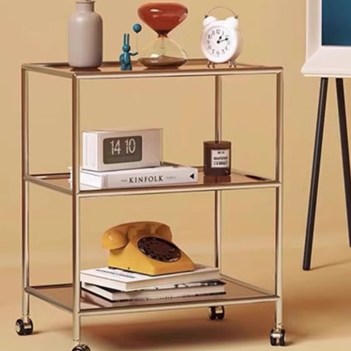 Tempered Glass Storage Rack Stainless Steel Ins-Style Small Cart with Wheels Coffee Table Movable Sofa Side Table Dining Cart Tea Table