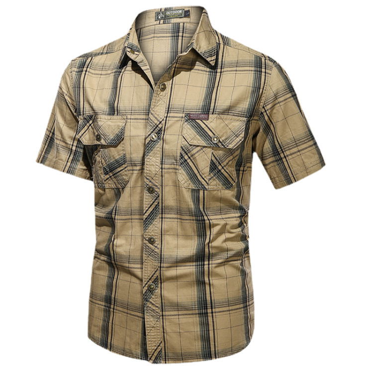 Verano transfronterizo nueva camisa de algodón de manga corta de tamaño grande ropa de hombre de mediana edad suelta camisa de cuadrillas delgada ropa de hombre