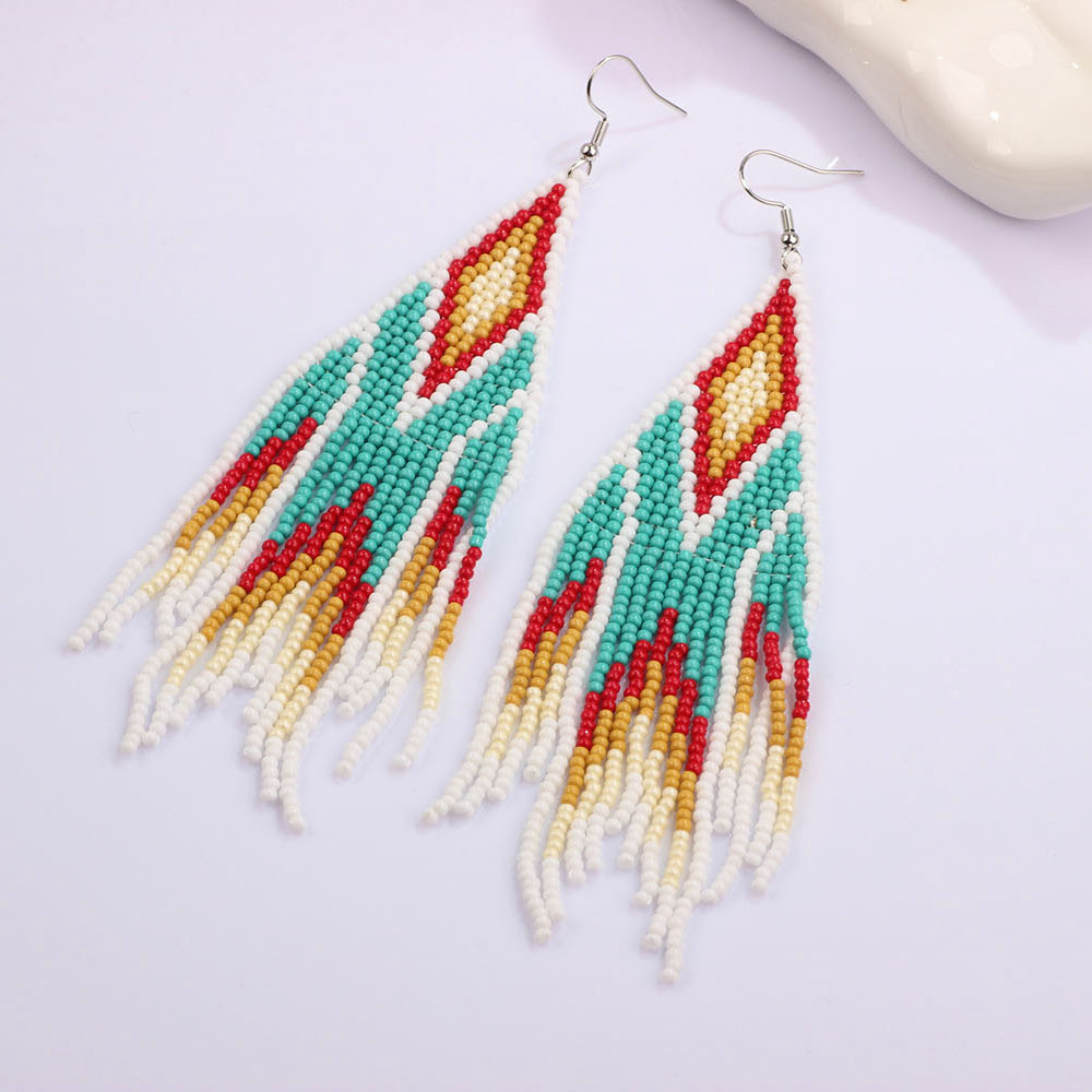 304 Stainless Steel Ear Needle Material Drop Earrings Classification 1 Pair Quantity 1 Pair Ethnic Style Geometric Tassel Beaded Drop Earrings