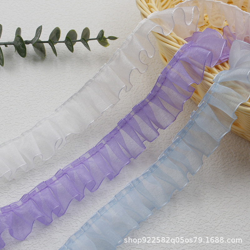 2.5cm WhiTe PleaTed Snow Gauze wiTh Lace diy SkirT Baby CloThes Hair Accessories Fabric Flower MaTerial T207