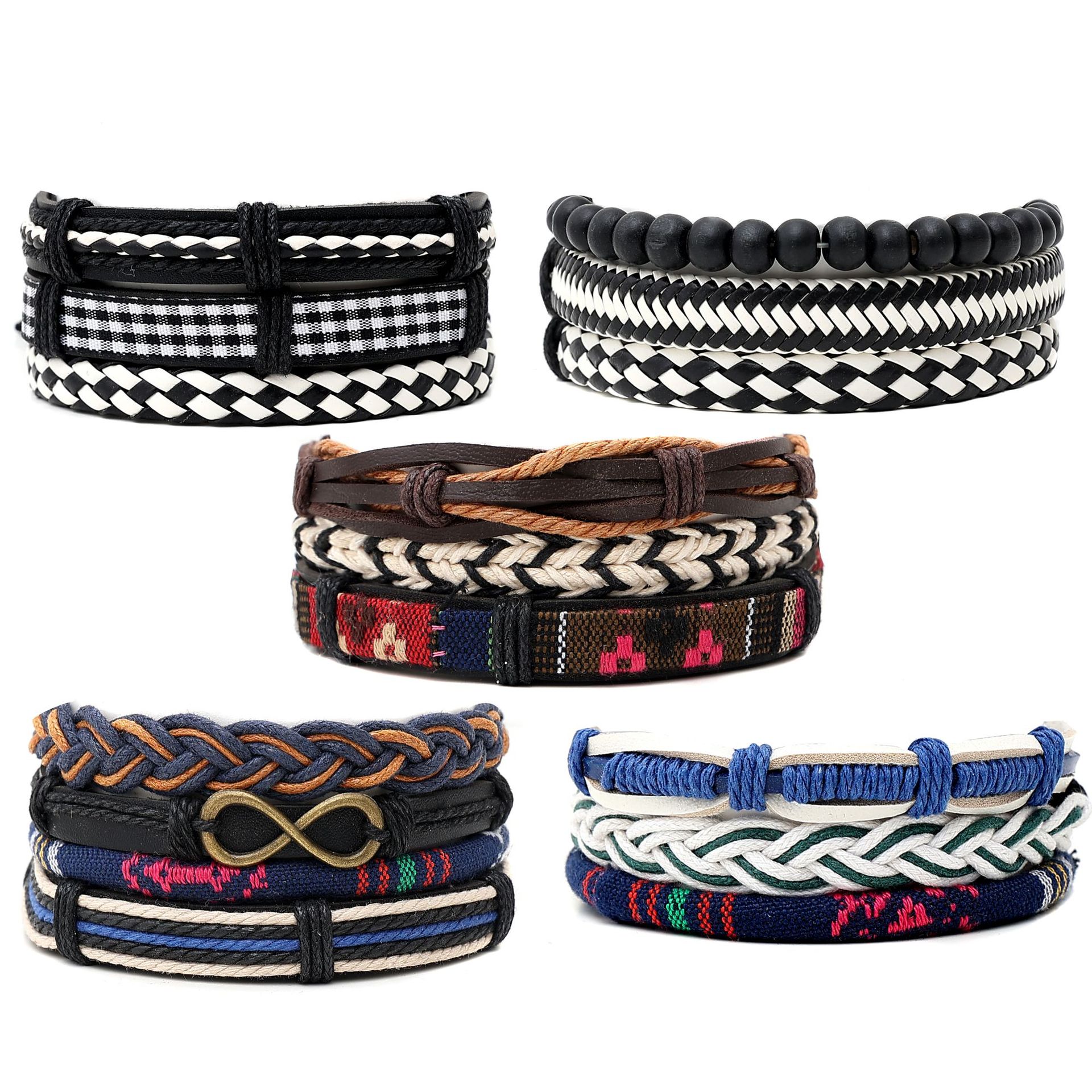 European and American Ethnic Style Alloy Tree of Life Hemp Rope Leather Combination Braided Bracelet Amazon DIY Men's Bracelet