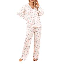 U 53410 Floral Fruit Print Button Shirt Pajama Set ����ӡ��