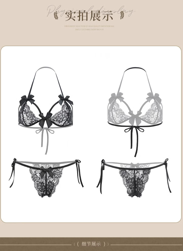 French Lace Three-Point Bra and Panties Set, Red One Size, Cute Roleplay Style — detail image 29