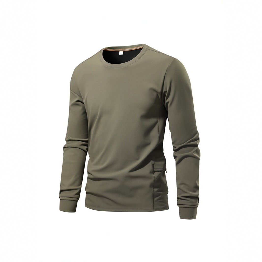 Men's Round Neck Long Sleeve Quick-Dry Sports Sweatshirt for Spring and Autumn Outdoor Casual Breathable Warm Solid Color Pullover