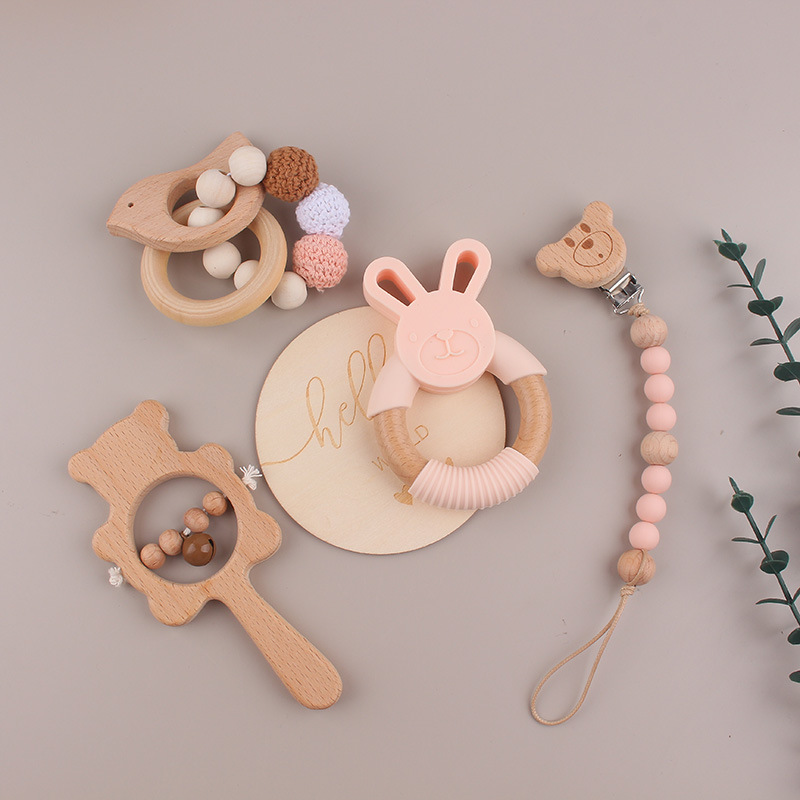 Bebés y bebés beech campana set de dibujos animados colchones de goma de goma osos tetina cadena set de cinco piezas