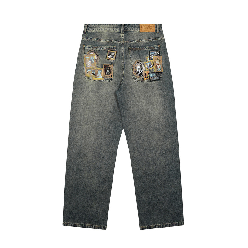 derschutze gallery Denim Jeans画廊牛子裤男女宽松直筒休闲长裤|undefined