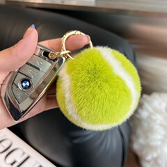 【かわいいテニス】ウサギの毛テニスの車のキーホルダーのストラップ