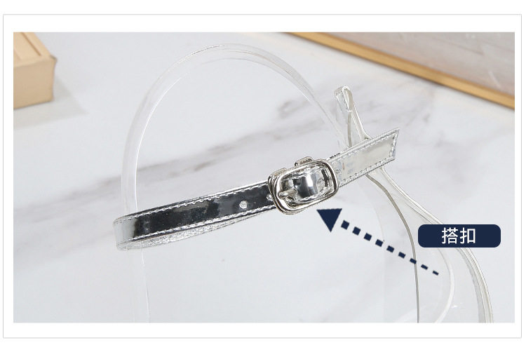 Dép sandal nữ cao gót quai ngang trong suốt đính pha lê, gót nhọn 8–11 cm — Màu bạc, Màu trắng, Màu đen chi tiết 7