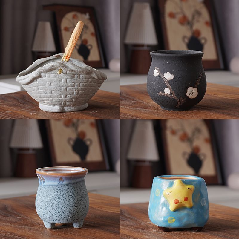 Succulent Flower Pot Ceramic Creative Personality Simple Coarse Pottery Design Cartoon Five-Pointed Star Glazed Breathable Desktop Decoration